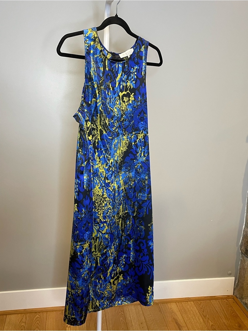 Wayf Blue & Yellow Abstract Print Sleeveless Maxi Dress - Large
